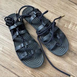 Tory Burch Blue Rope Lace Up Gladiator Sandals